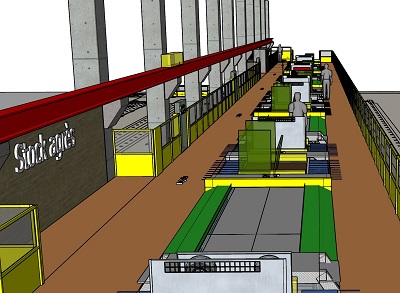 Plan 3D sketchup d'une passerelle d'accès - conception ergonomique